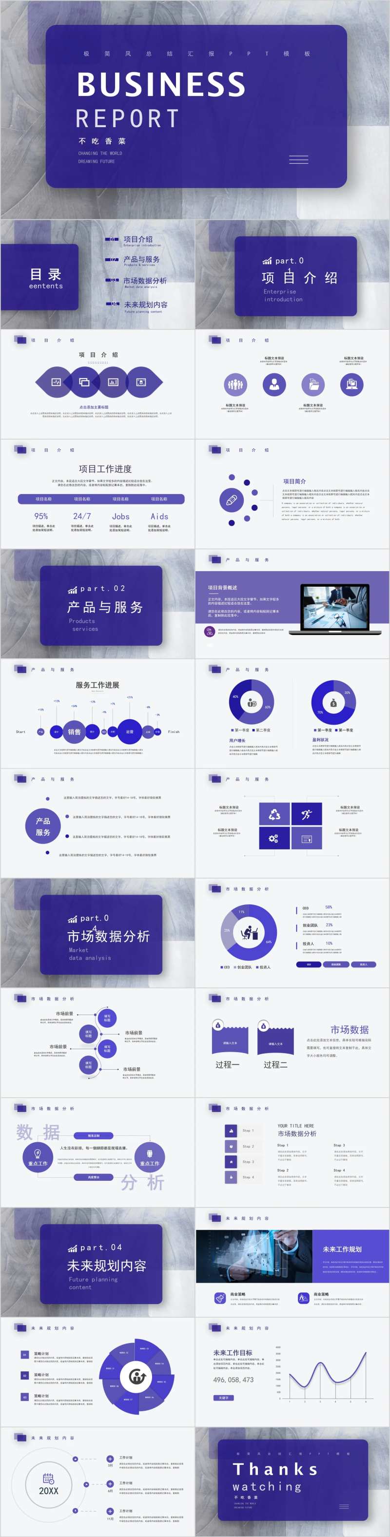 极简风蓝色商务汇报PPT模板-采灵感-cailinggan.com