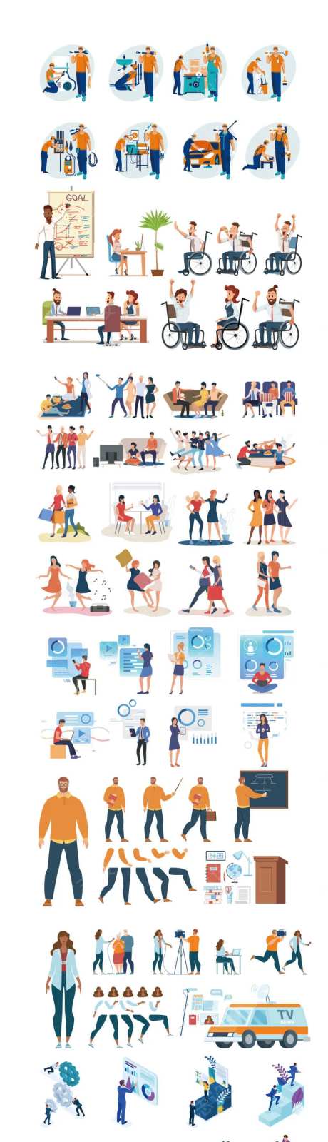 扁平化人物生活运动办公商务插画图形图标-采灵感-https://www.cailinggan.com/