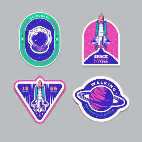 航天火箭星球卡通贴手举牌徽章-采灵感-https://www.cailinggan.com/