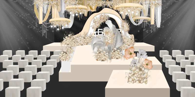 香槟色韩式婚礼效果图堆头美陈-采灵感-cailinggan.com