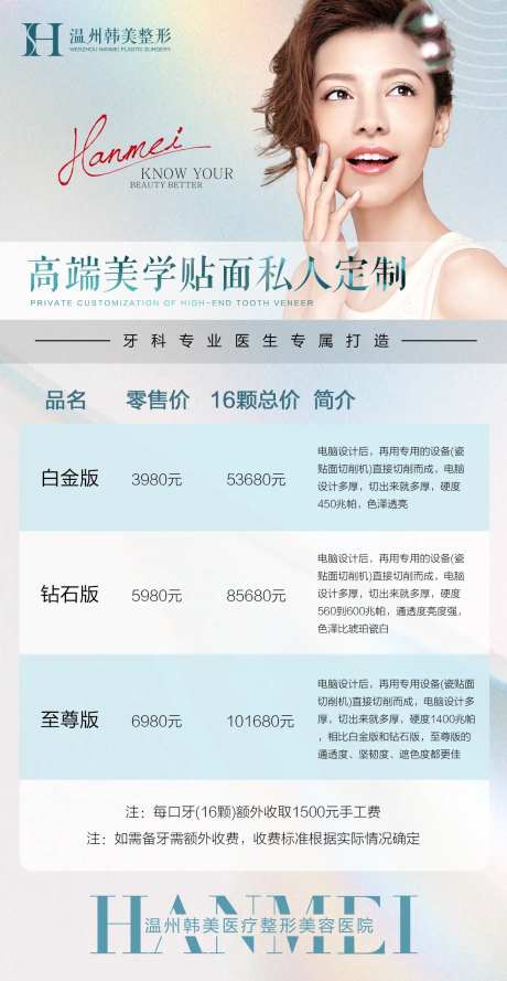 医美美学贴面价目表海报-采灵感-https://www.cailinggan.com/