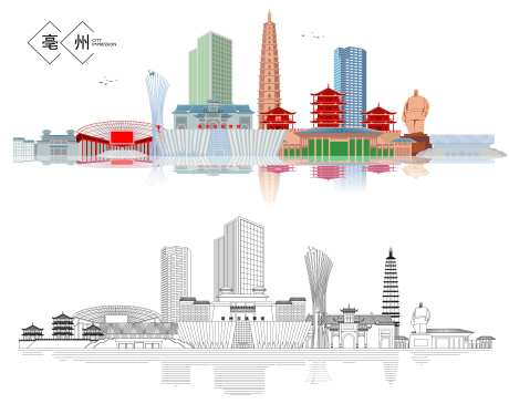 亳州地标建筑线描-采灵感-https://www.cailinggan.com/