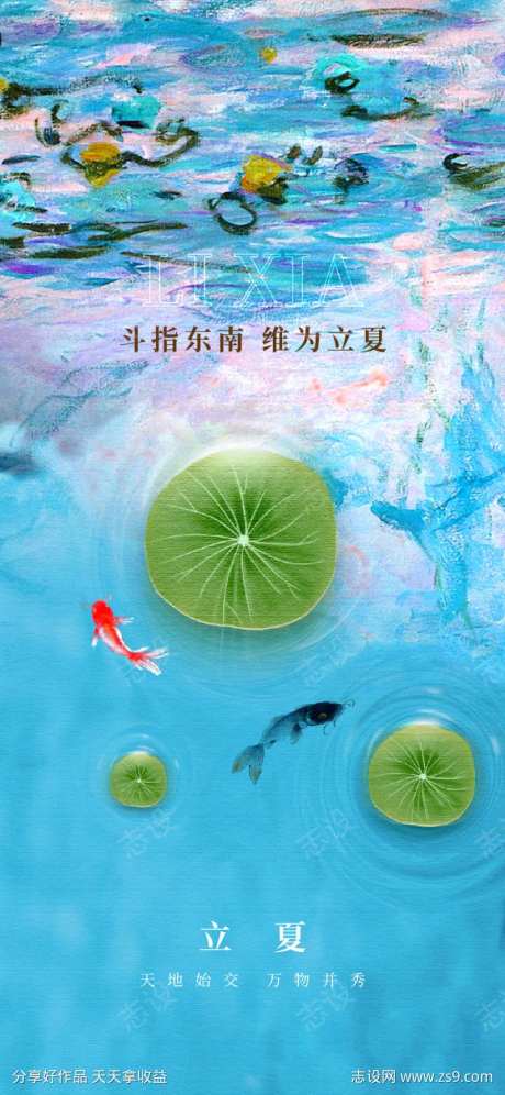 立夏24节气节日水池荷花金鱼-采灵感-https://www.cailinggan.com/