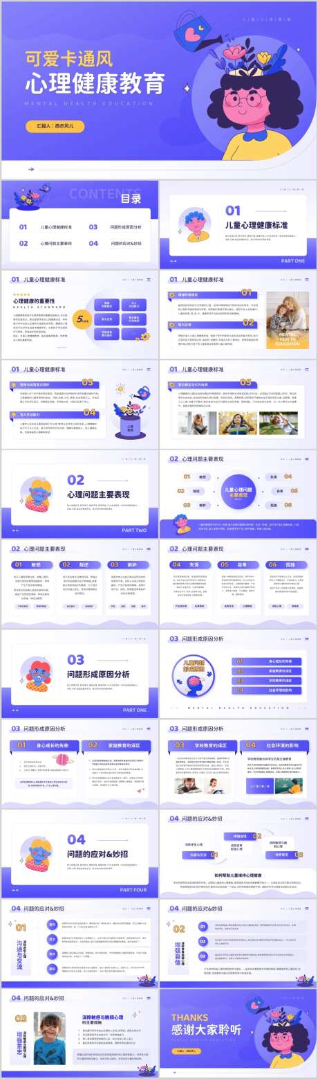 可爱卡通中小学生心理健康教育PPT-采灵感-https://www.cailinggan.com/