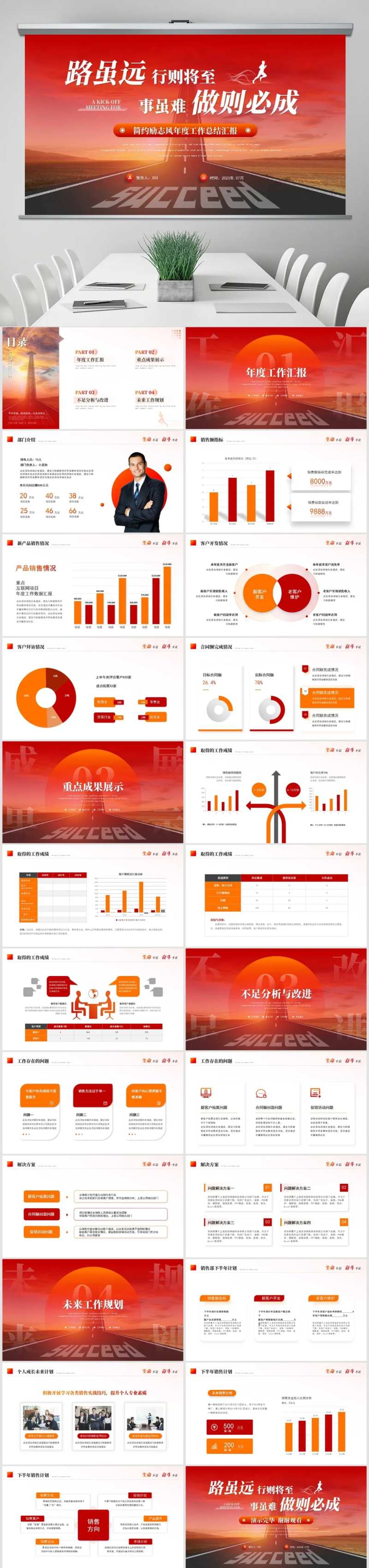 红色简约励志风道路年中工作总结工作汇-采灵感-cailinggan.com