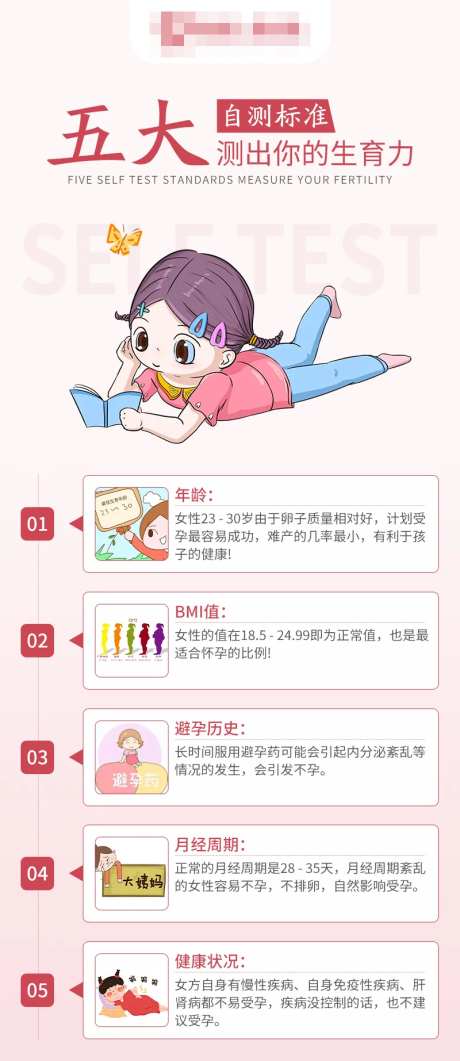五大自测标准测出你的生育力科普海报-采灵感-https://www.cailinggan.com/