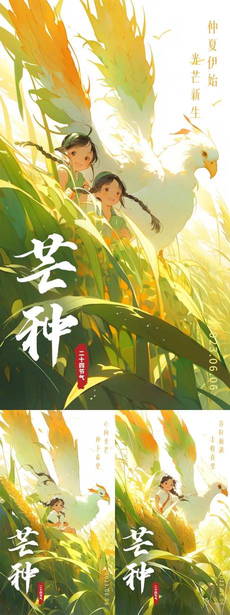 手绘风芒种系列海报-采灵感-https://www.cailinggan.com/