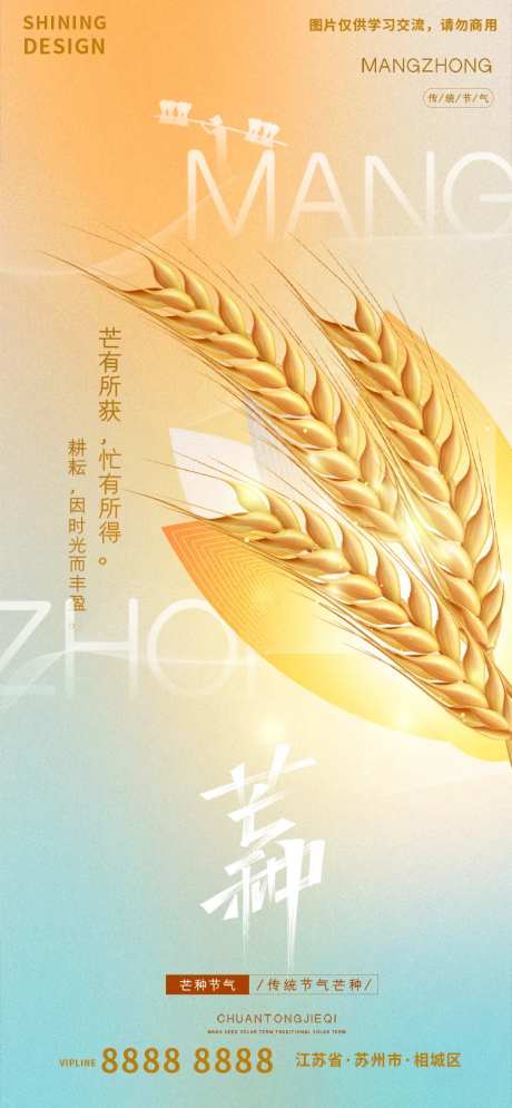 芒种大气麦子海报-采灵感-https://www.cailinggan.com/