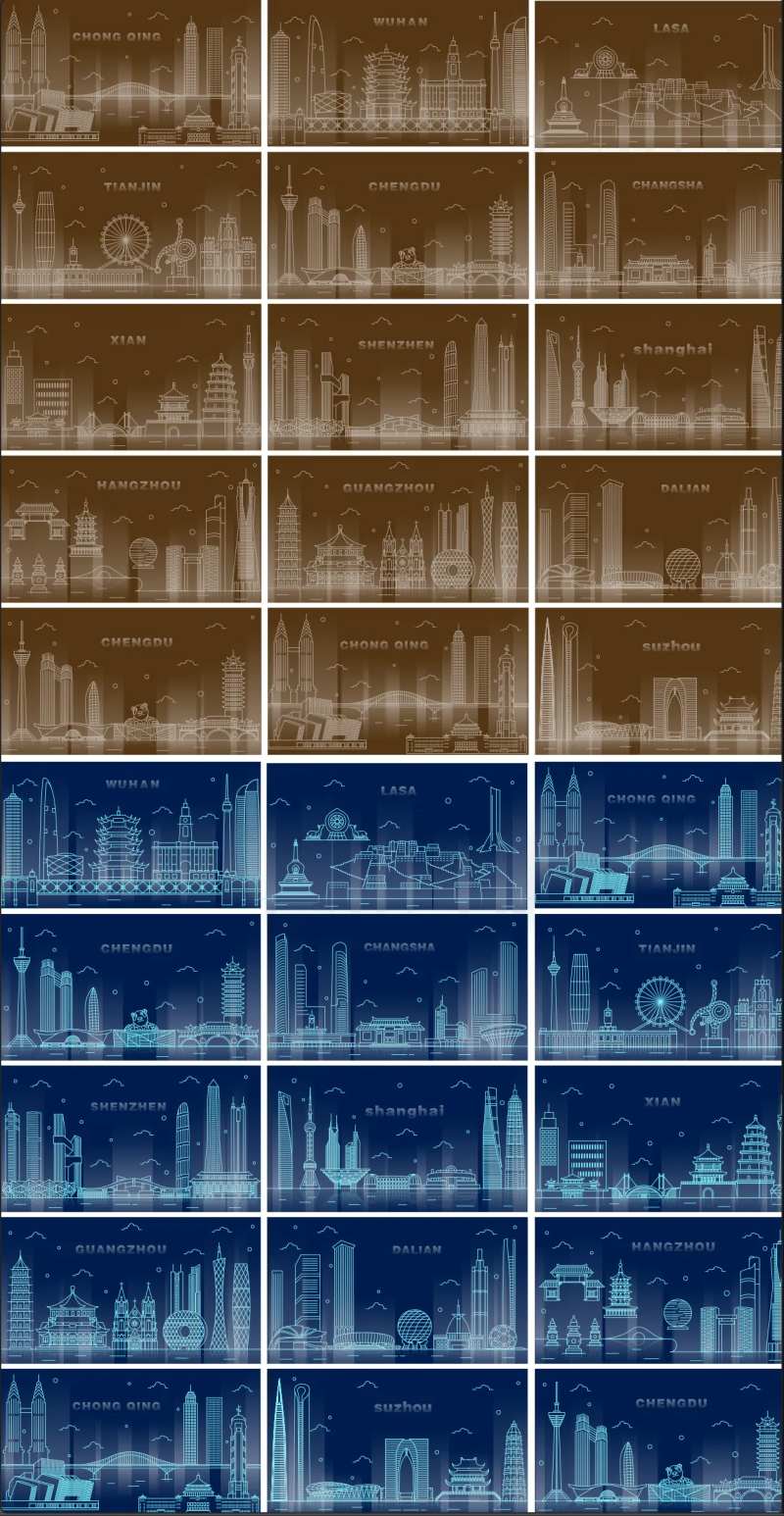 拉萨天津大连等15城地标系列海报展板-采灵感-cailinggan.com