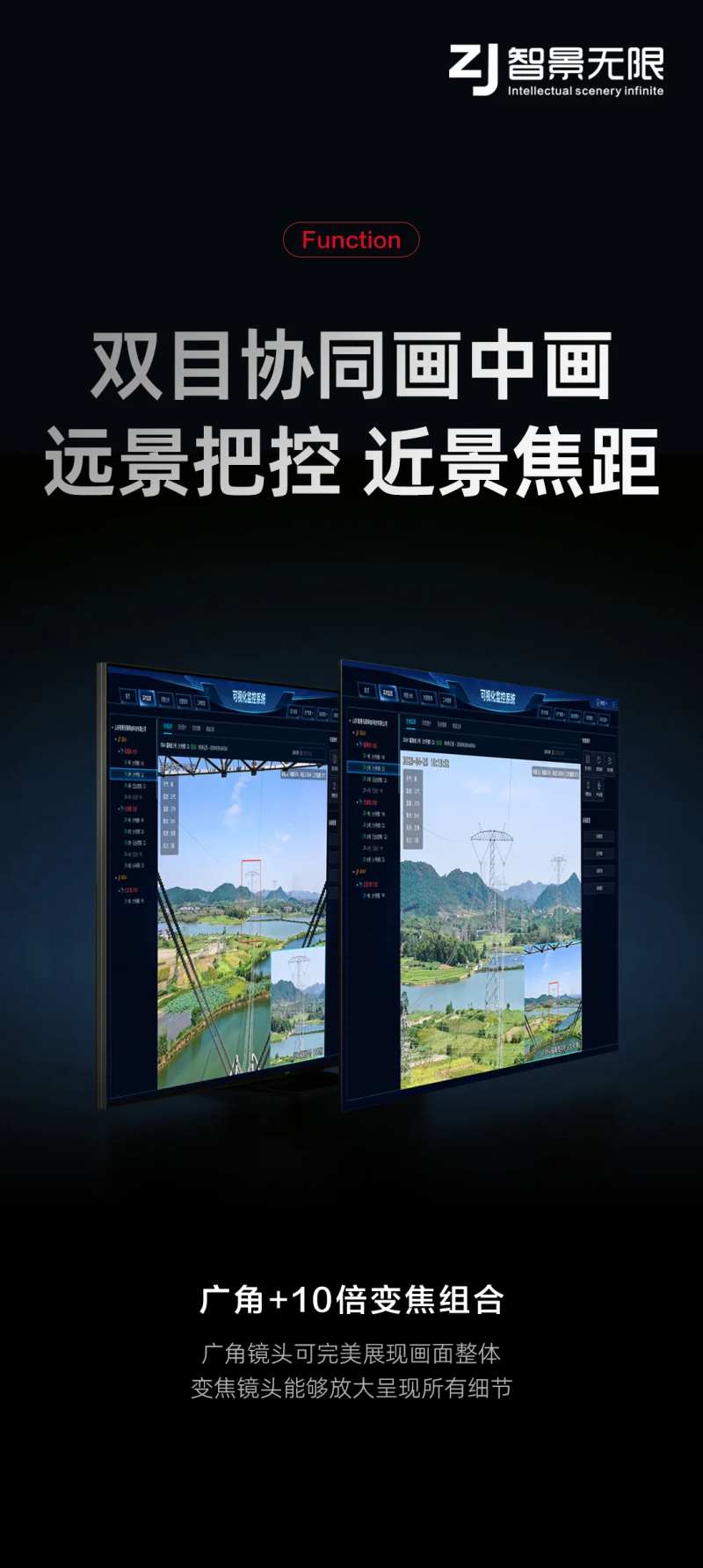 变焦镜头监控双显示器后台展示海报-采灵感-cailinggan.com