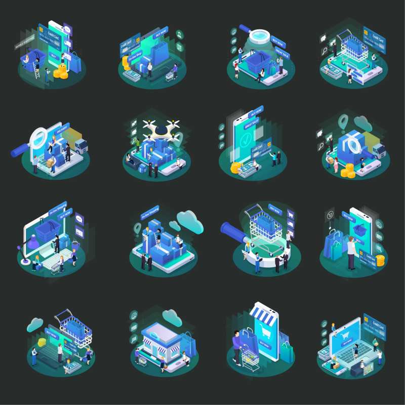 矢量等距在线购物元素集合-采灵感-cailinggan.com