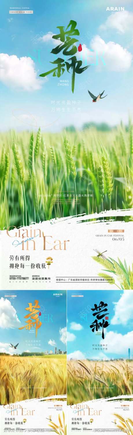 地产芒种小麦麦田质感海报-采灵感-https://www.cailinggan.com/