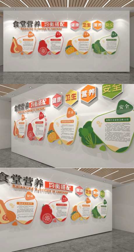食堂营养均衡文化墙-采灵感-https://www.cailinggan.com/