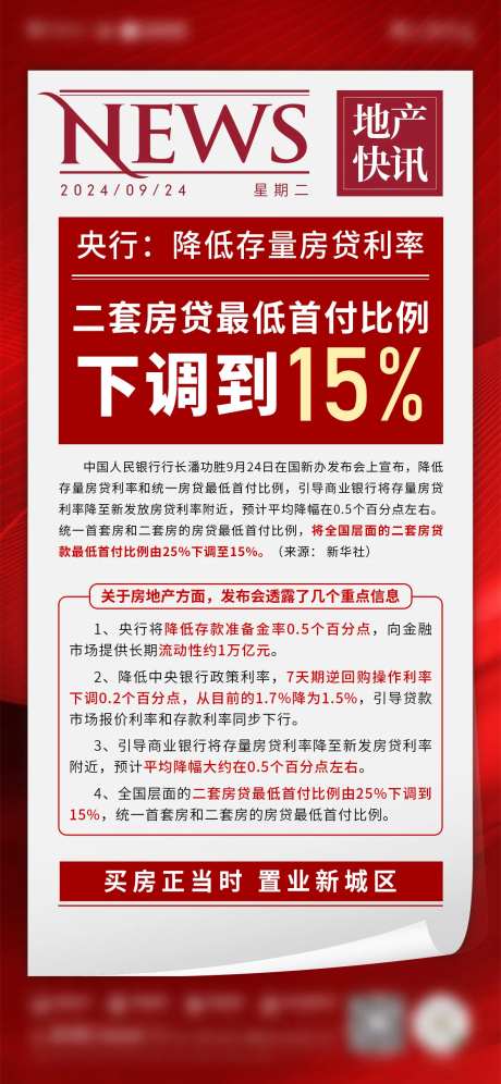 二套房贷最低首付比例下调海报-采灵感-https://www.cailinggan.com/