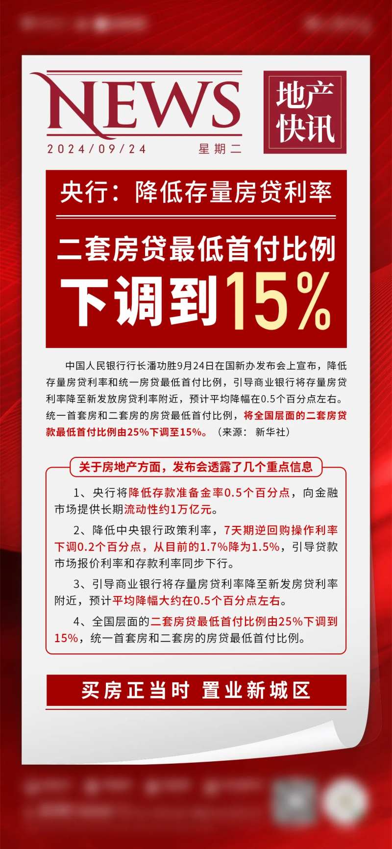 二套房贷最低首付比例下调海报-采灵感-cailinggan.com