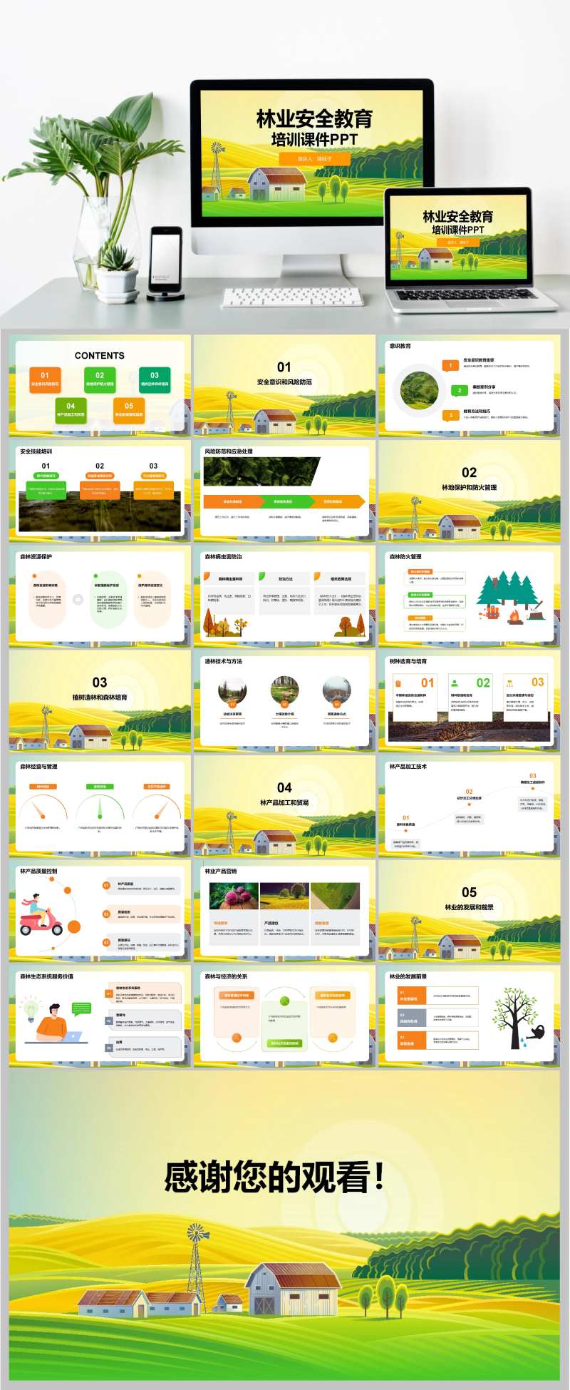 插画林业安全教育培训课件PPT模板-采灵感-cailinggan.com