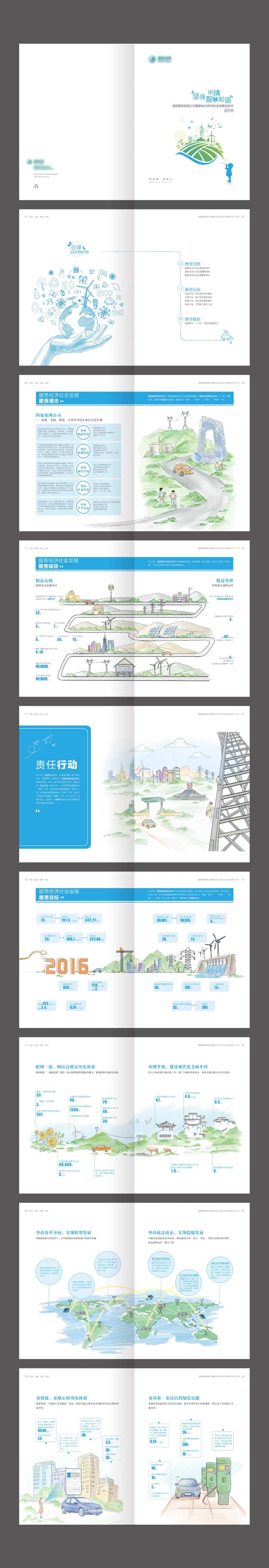 电力公司手绘插画数据清新宣传画册-采灵感-cailinggan.com