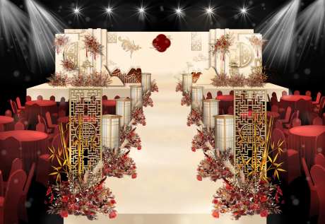 新中式香槟色婚礼效果图-采灵感-https://www.cailinggan.com/