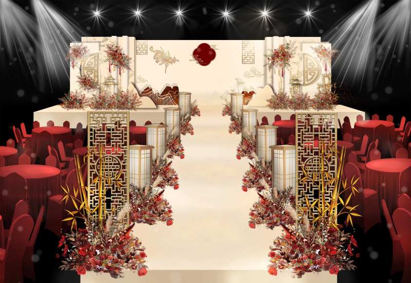 新中式香槟色婚礼效果图-采灵感-cailinggan.com