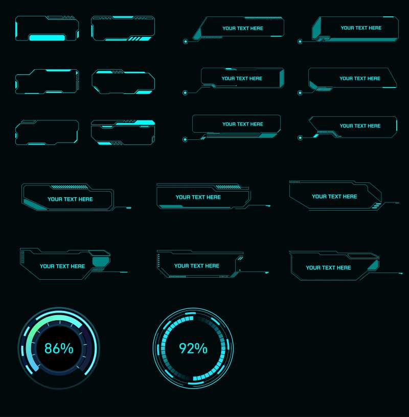 科技线框按钮素材-采灵感-cailinggan.com