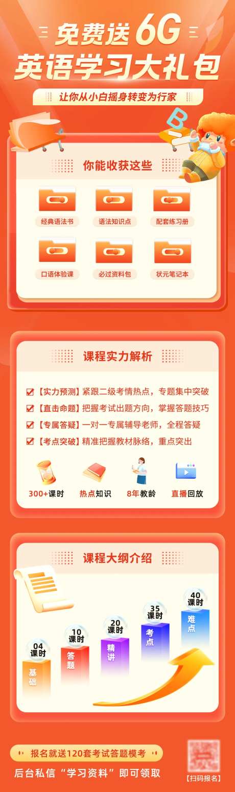 橙色扁平插画风课程裂变营销送资料海报-采灵感-https://www.cailinggan.com/