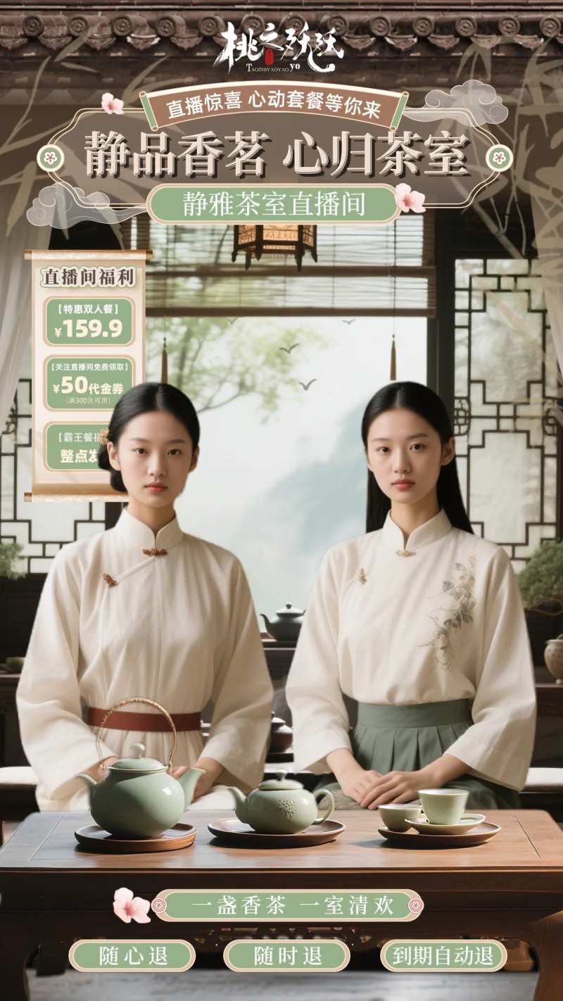 国风茶室茶饮直播背景-采灵感-cailinggan.com