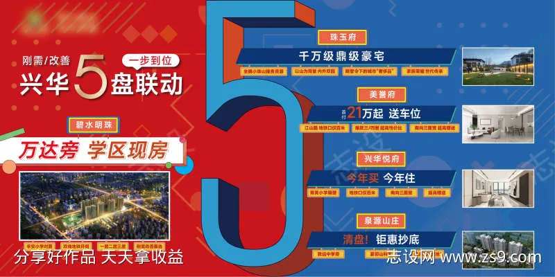 地产插画孟菲斯五盘联动展板主画面-采灵感-cailinggan.com