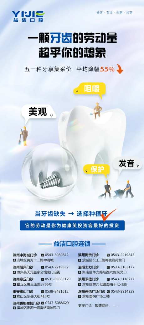 口腔牙齿种植牙51五一劳动节海报-采灵感-https://www.cailinggan.com/