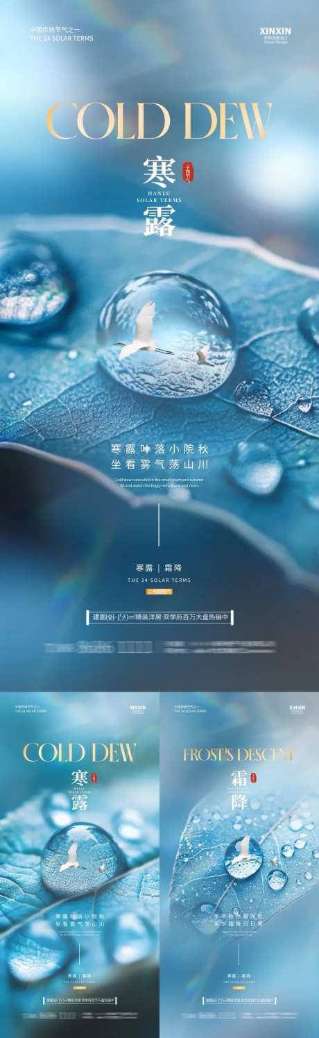 寒露霜降露珠叶子系列海报-采灵感-https://www.cailinggan.com/
