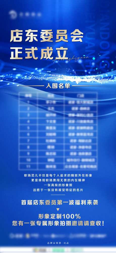 店东委员会成立蓝金海报-采灵感-https://www.cailinggan.com/