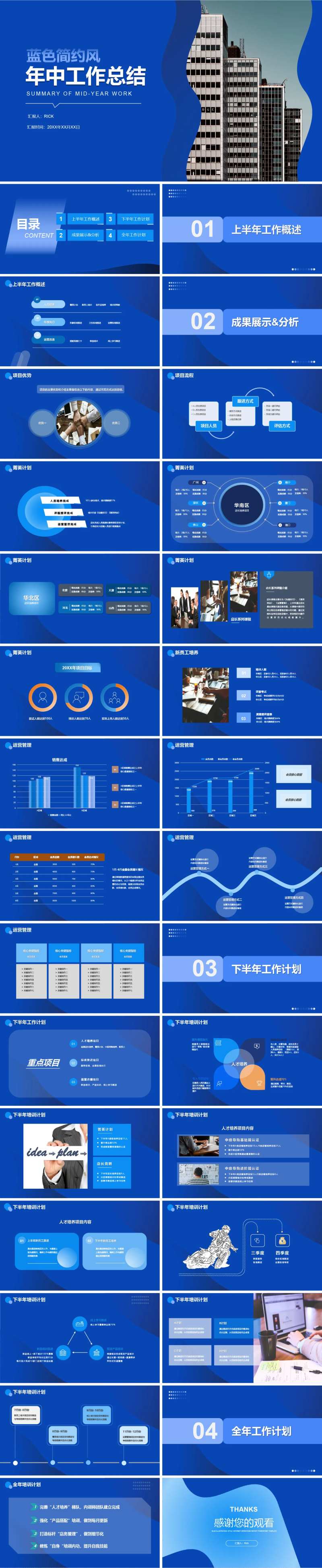 蓝色简约风通用行业年中总结PPT-采灵感-cailinggan.com