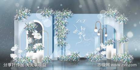 蓝色浪漫婚礼美陈效果图-采灵感-https://www.cailinggan.com/