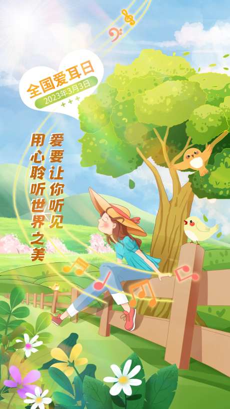 爱耳日插画海报-采灵感-https://www.cailinggan.com/