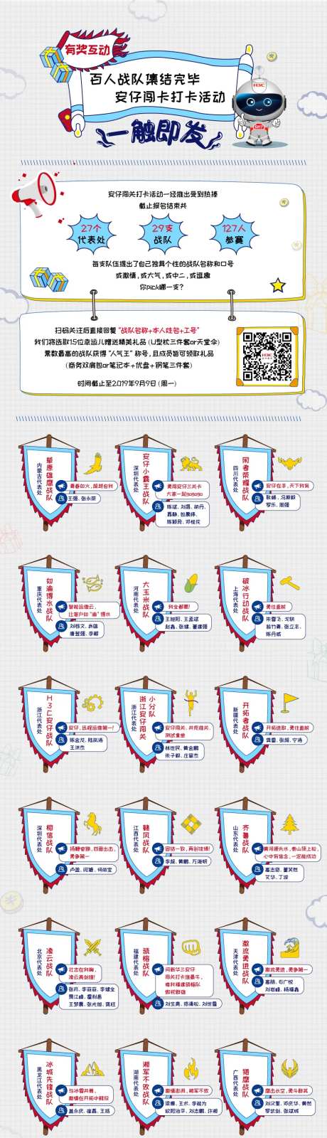 安仔闯关打卡战队报名情况卡通手绘长图-采灵感-https://www.cailinggan.com/