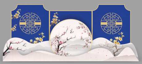 蓝色中式婚礼背板-采灵感-https://www.cailinggan.com/