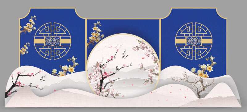 蓝色中式婚礼背板-采灵感-cailinggan.com