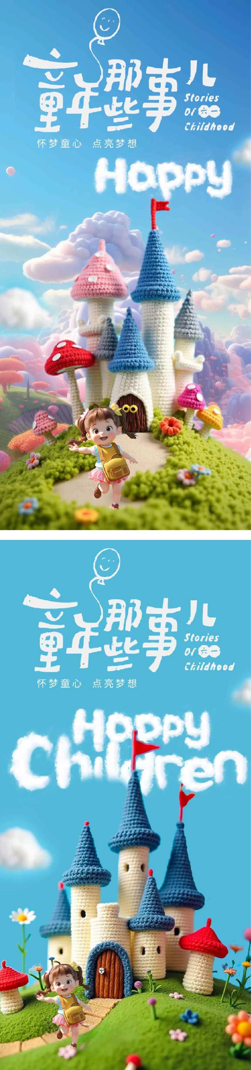 童年六一儿童节毛线针织冬季温暖海报-采灵感-cailinggan.com