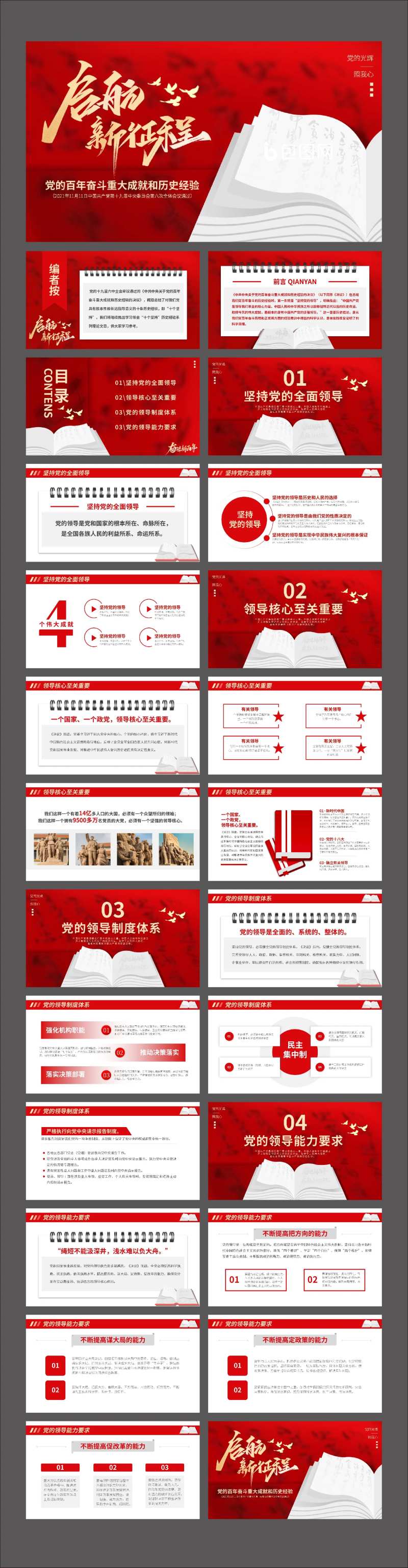 红色党的百年奋斗党建汇报课件PPT-采灵感-cailinggan.com