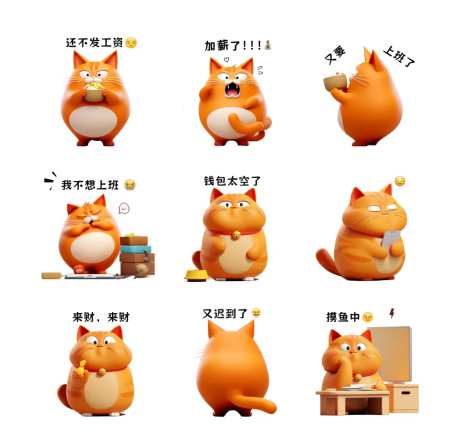 可爱表情包小猫IP形象设计-采灵感-https://www.cailinggan.com/