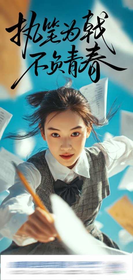 高考执笔青春创意海报-采灵感-https://www.cailinggan.com/