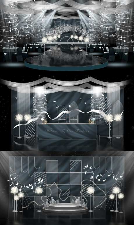 现代工业风婚礼效果图 婚礼设计-采灵感-https://www.cailinggan.com/