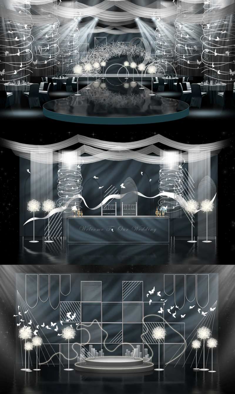 现代工业风婚礼效果图 婚礼设计-采灵感-cailinggan.com