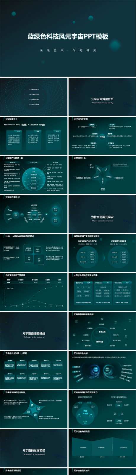 蓝绿色科技风元宇宙PPT模板-采灵感-https://www.cailinggan.com/