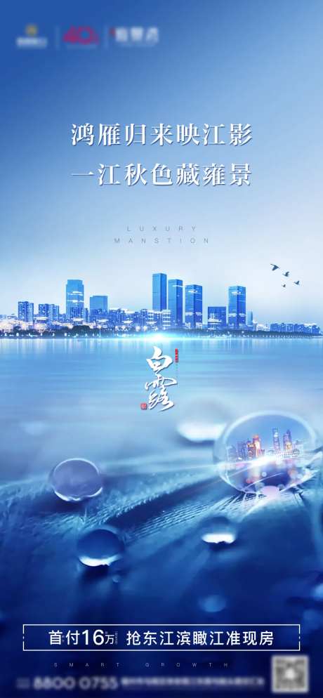 房地产蓝底白露节气节日微单海报-采灵感-https://www.cailinggan.com/