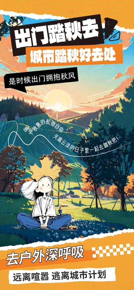 秋游出门踏秋海报-采灵感-https://www.cailinggan.com/