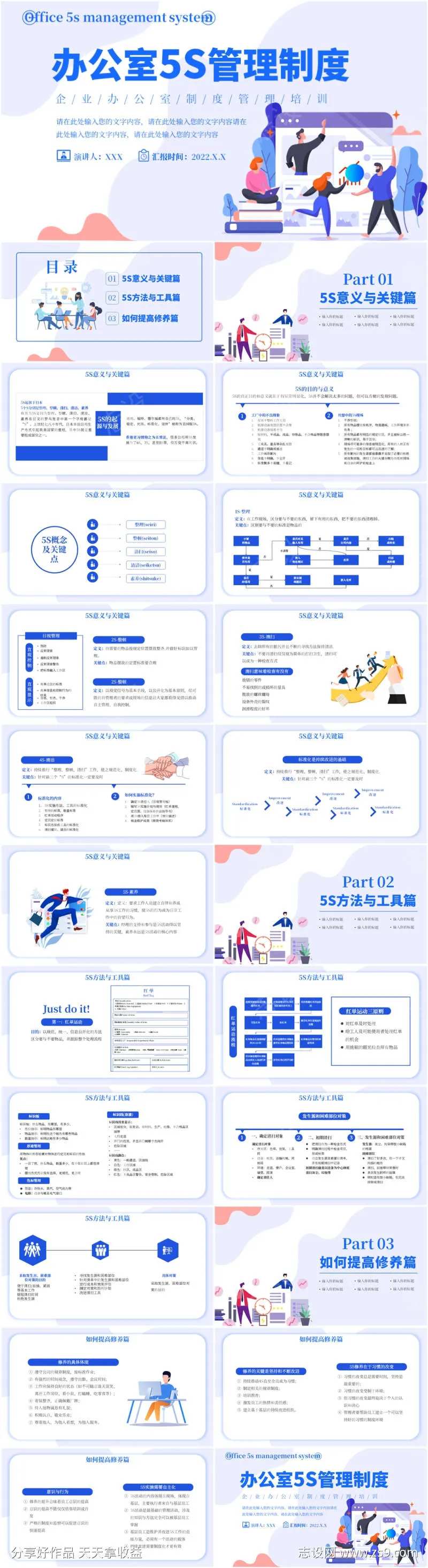 蓝色办公室5s管理制度培训PPT模板-采灵感-cailinggan.com