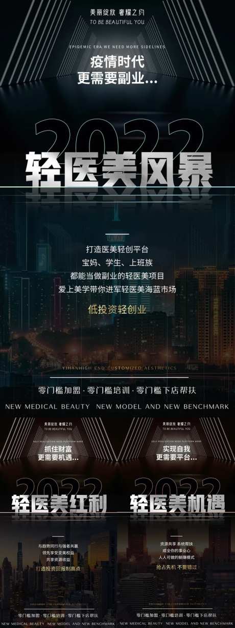 轻医美风暴招商造势黑金系列海报-采灵感-https://www.cailinggan.com/
