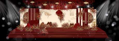 新中式香槟色红色婚礼效果图-采灵感-https://www.cailinggan.com/