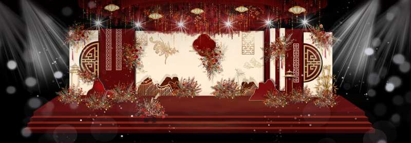 新中式香槟色红色婚礼效果图-采灵感-cailinggan.com