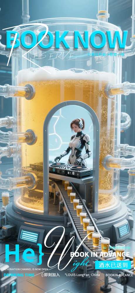 酒吧夜店赛博打碟机甲美女海报-采灵感-https://www.cailinggan.com/